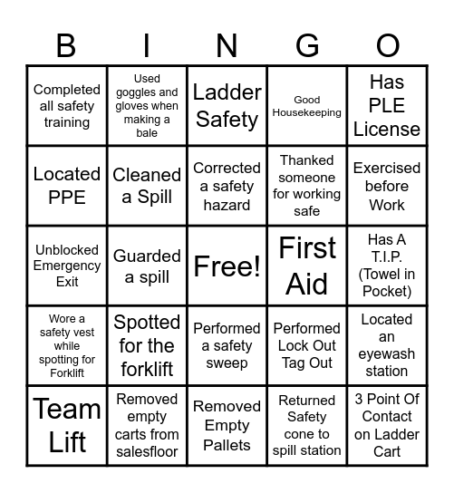 SAFETY Bingo Card