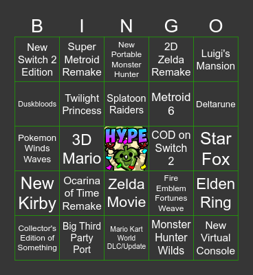 Nintendo Direct Bingo Card
