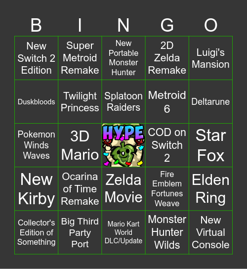 Nintendo Direct Bingo Card
