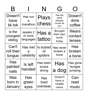 Find someone who..... Bingo Card