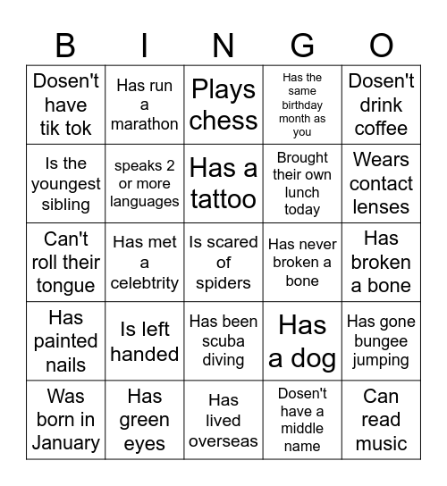 Find someone who..... Bingo Card