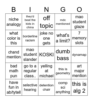 bc bingo Card