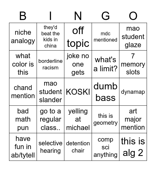 bc bingo Card