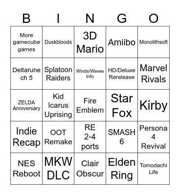 6/9 Nintendo Direct Bingo Card
