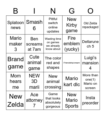 NINTENDO Bingo Card
