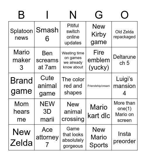 NINTENDO Bingo Card