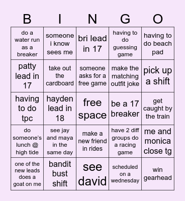 switching departments bingo sheet Bingo Card