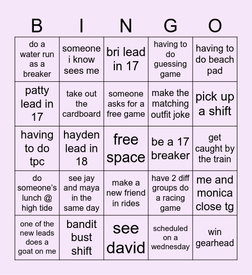 switching departments bingo sheet Bingo Card