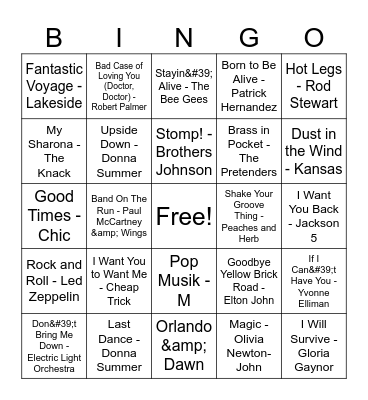 Crazy K's Music Bingo Dance party mix#3 Bingo Card