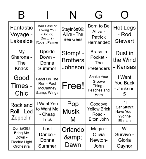 Crazy K's Music Bingo Dance party mix#3 Bingo Card
