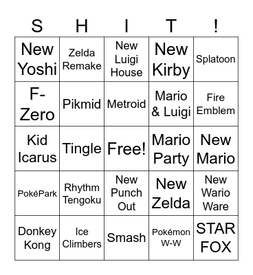 Nintendo Direct Bingo Card
