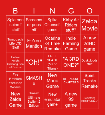 Nintendo Direct 6/9 Bingo Card