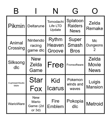 6/9/26 Nintendo Direct Bingo Card