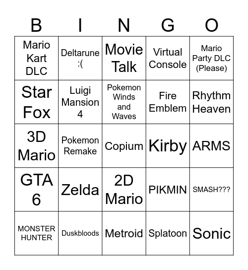 6/9 Nintneniodo Direct Bingo Card