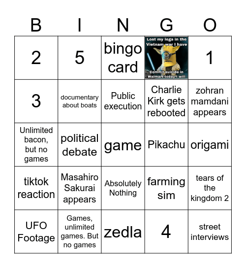 Nintendo Direct Bingo Card