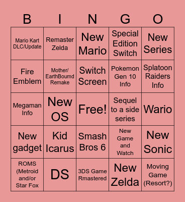 Nintendo Direct Bingo Card