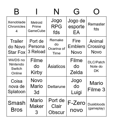 Nintendo Direct Otimista Bingo Card