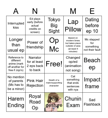 Anime Bingo Card