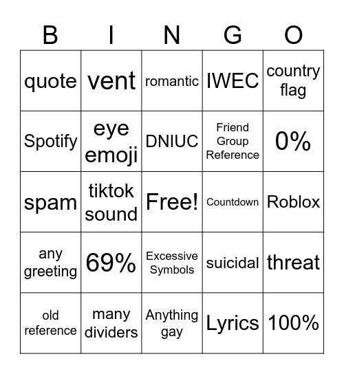Discord Status Bingo Card