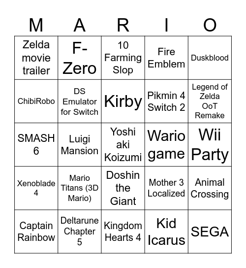 NINTENDOOOOO Bingo Card