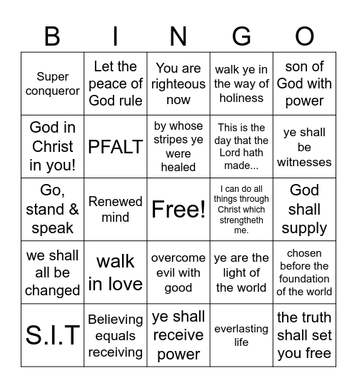 Walk Powerfully    Ephesians 6:10 Bingo Card