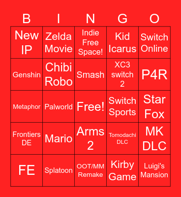 Nintendo Direct Bingo Card