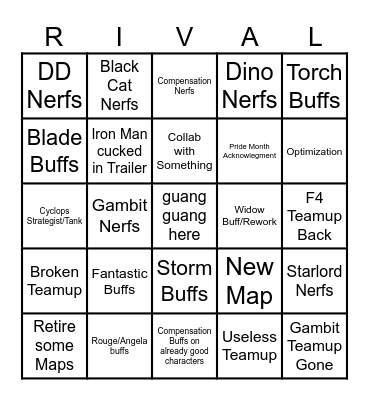 rivals Bingo Card