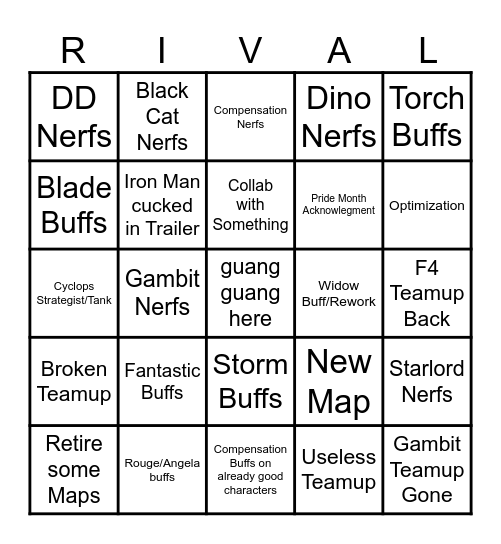 rivals Bingo Card