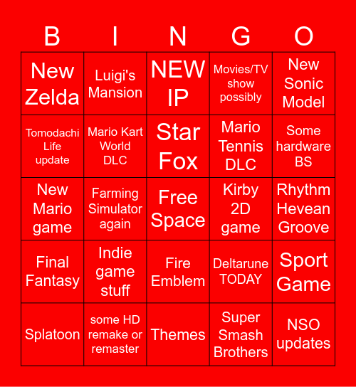 Switch 2 Direct Bingo Card