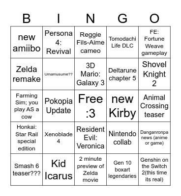 Nintendo Direct 6.9.2026 BINGO RAHHH Bingo Card