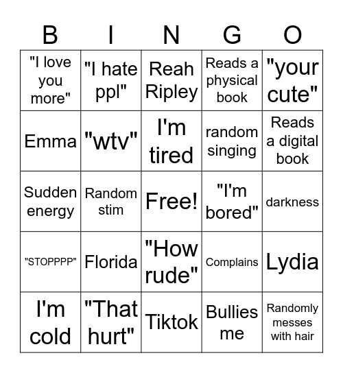 Avery Bingo Card