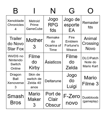 Nintendo Direct Otimista Bingo Card