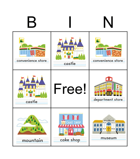 Places & Nature 19 itemsVer. Bingo Card