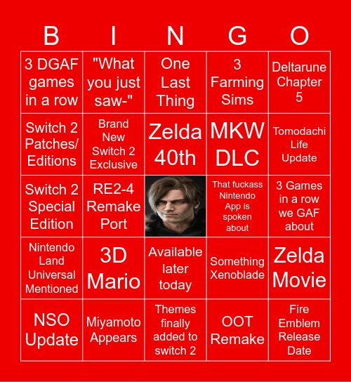 Nintendo Direct 09/06/26 Bingo Card