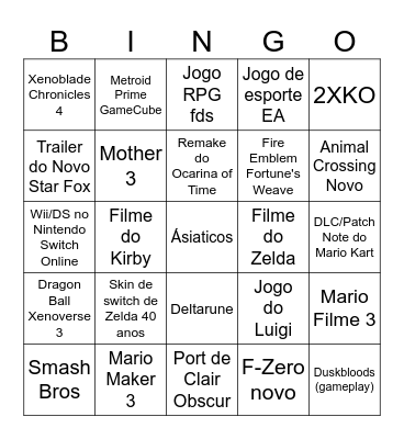 Nintendo Direct Otimista Bingo Card