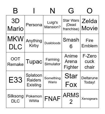 6/9 Nintendo Direct (Nice) Bingo Card