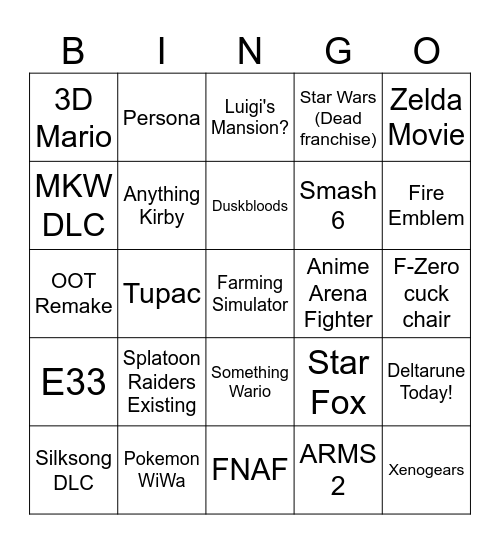 6/9 Nintendo Direct (Nice) Bingo Card
