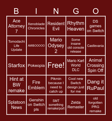 JUNE 9 NINTENDO DIRECT BINGO Card