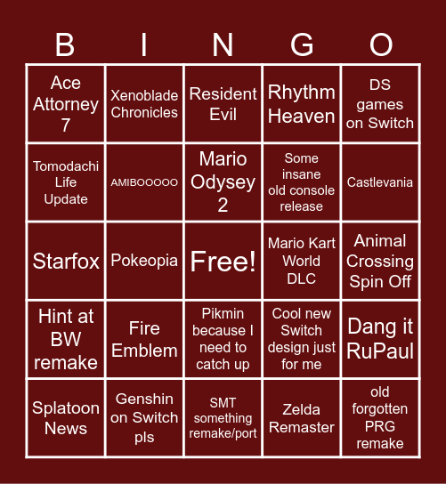 JUNE 9 NINTENDO DIRECT BINGO Card
