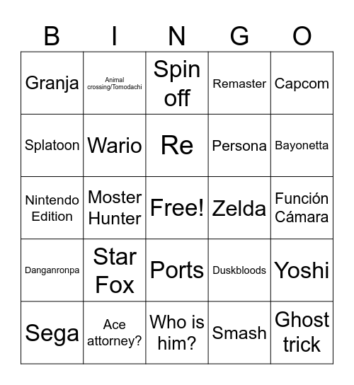 Nintendo Switch Bingo Card
