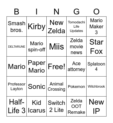 Nintendo Direct Bingo Card