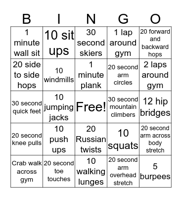 Fitness Fun! Bingo Card