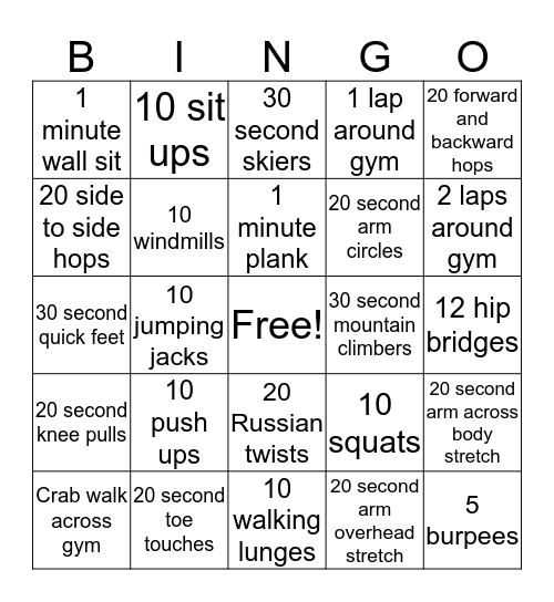 Fitness Fun! Bingo Card