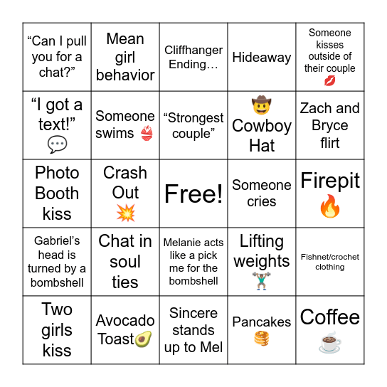 Love Island S8, E7 Bingo Card