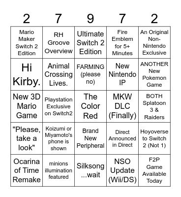 6/9/26 Direct Bingo Card