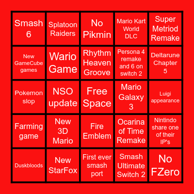 Nintendo Direct Bingo Card
