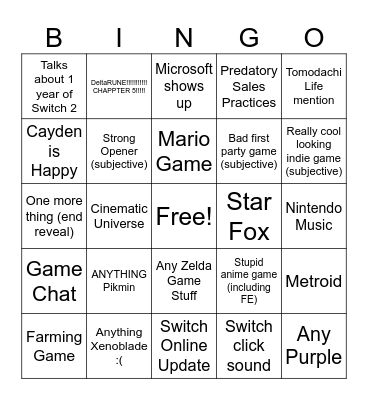 Directo Bingo Card