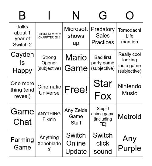Directo Bingo Card