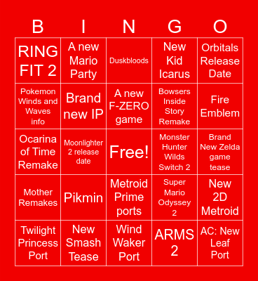 NINTENDO DIRECT 06/09 Bingo Card