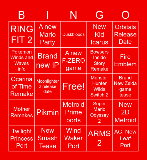 NINTENDO DIRECT 06/09 Bingo Card